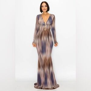 Women's Multi-Color Brown & Blue Hues Floor Length Maxi Dress